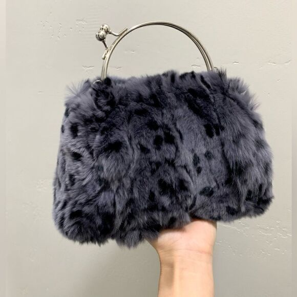 Handmade Real Rex Rabbit Fur Kiss-lock Top Handle Bag/Crossbody - Picture 5 of 12
